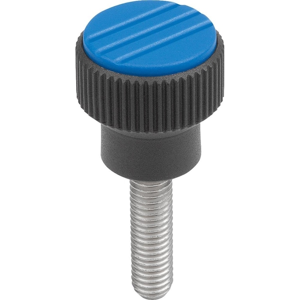 Kipp Knurled Knob Size:3 D=M10X30, D1=34, H=36, Thermoplastic Black Ral7021, Comp:Steel, Cap:Blue Ral5017 K0247.3103X30 - main